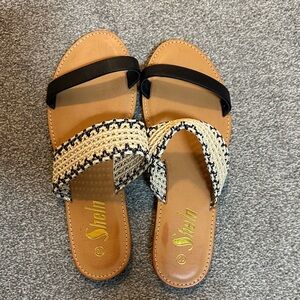 SHEIN Black and Tan Woven Women's Sandals